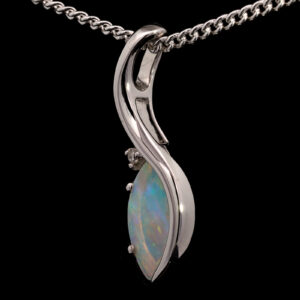 White Gold Blue Green Yellow Orange Pink Australian Solid Crystal Opal and Diamond Pendant