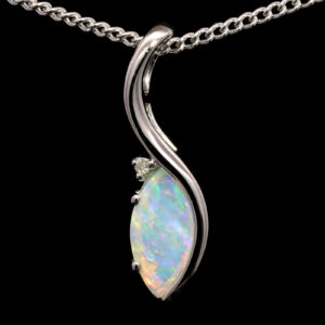 White Gold Blue Green Yellow Orange Pink Australian Solid Crystal Opal and Diamond Pendant