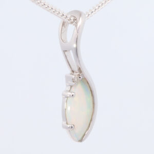 White Gold Blue Green Yellow Orange Pink Australian Solid Crystal Opal and Diamond Pendant