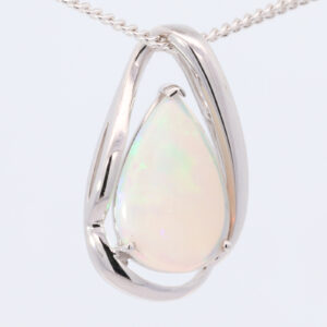White Gold Blue Green Yellow Orange Purple Australian Solid Crystal Opal and Pendant Necklace