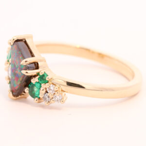 Yellow Gold Blue Green Red Purple Australian Solid Boulder Opal Emerald and Diamond Ring