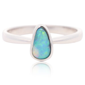 Sterling Silver Blue Green Solid Australian Black Opal Ring