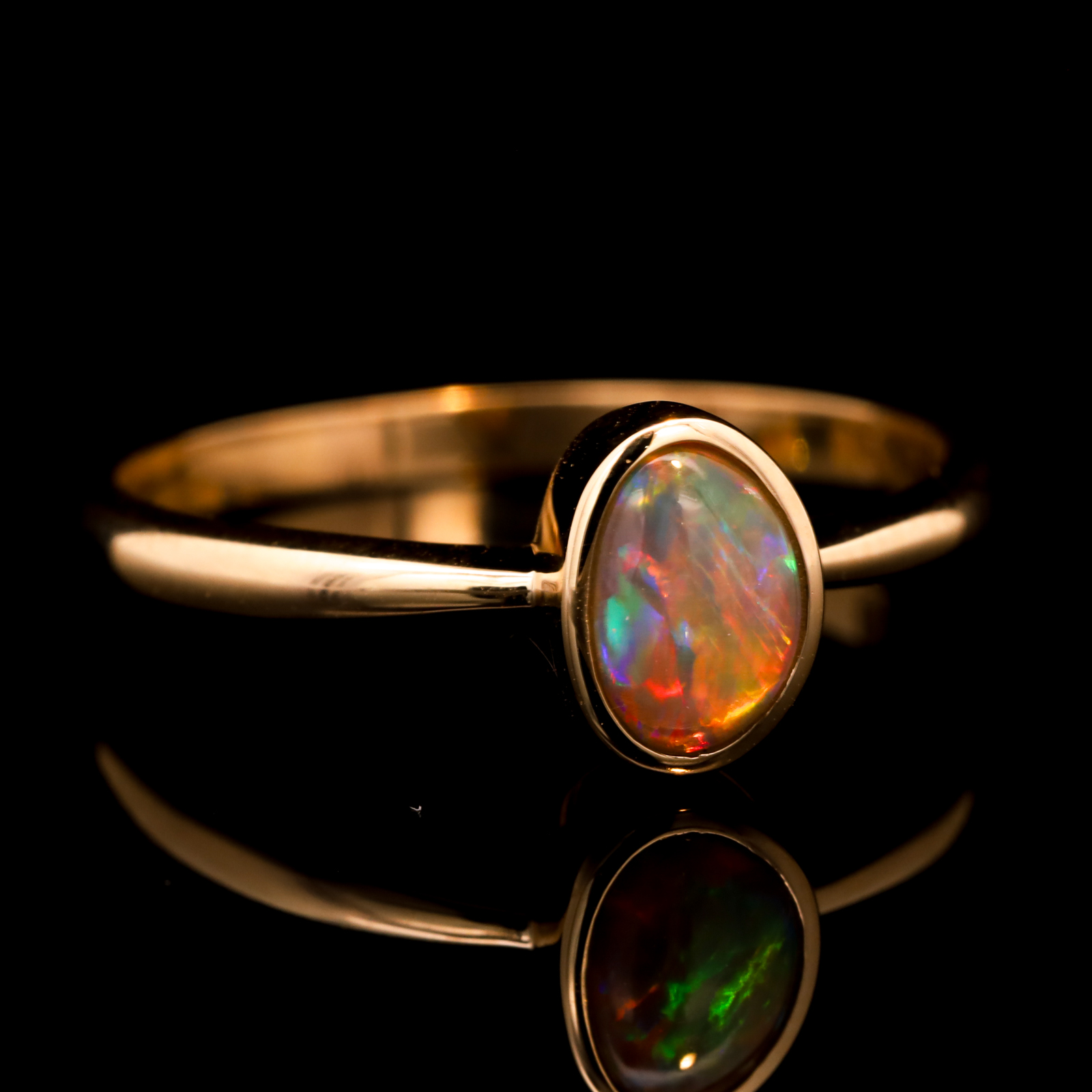 Yellow Gold Blue Green Orange Yellow Red Solid Australian Crystal Opal Engagement Ring