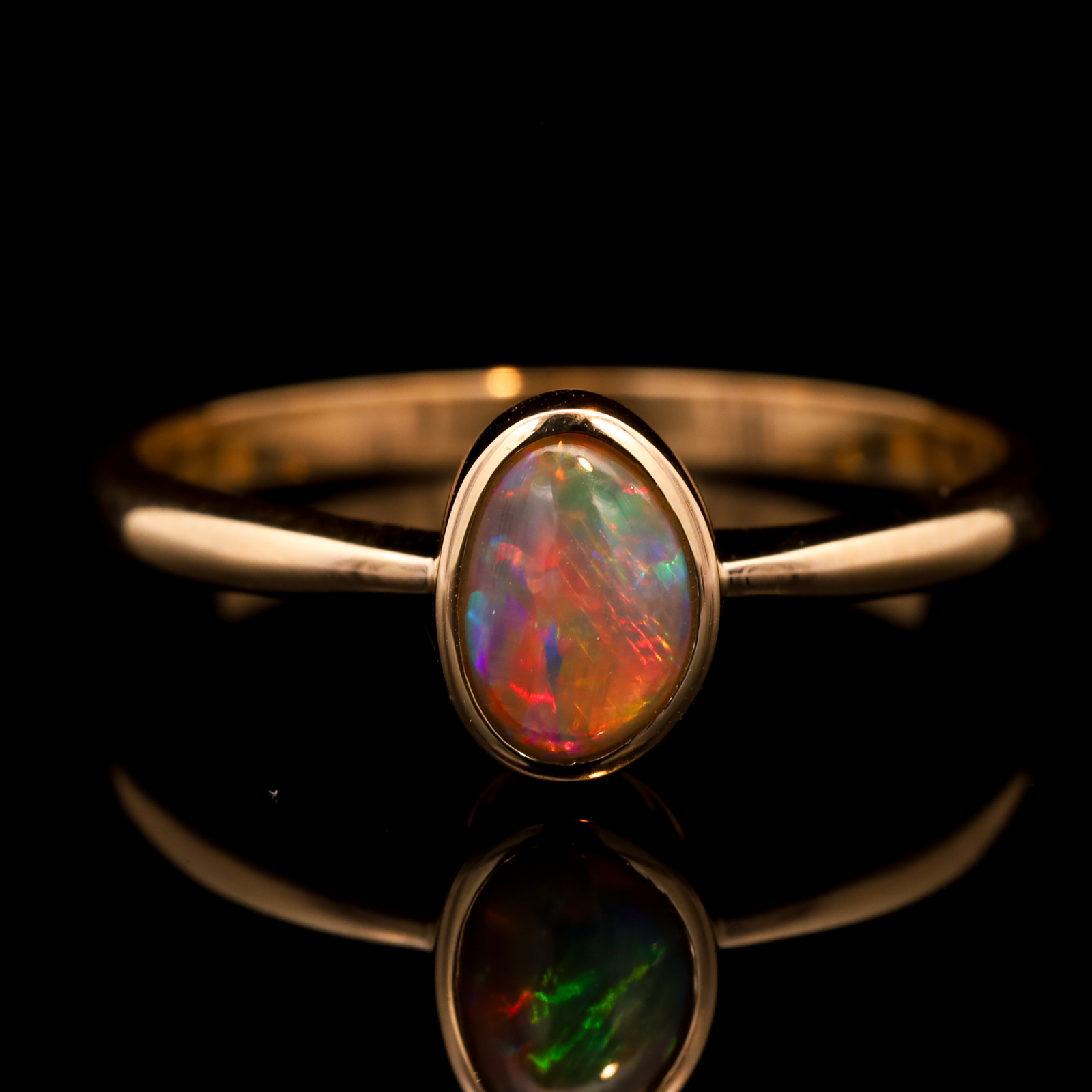 Yellow Gold Blue Green Orange Yellow Red Solid Australian Crystal Opal Engagement Ring