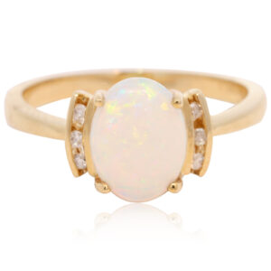 Yellow Gold Blue Green Yellow Orange Pink Crystal Opal and Diamond Ring