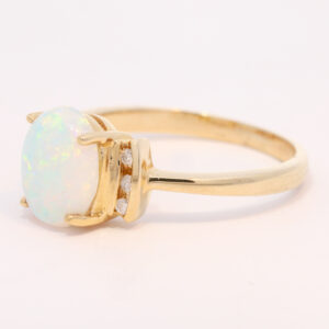 Blue Green and Pink Yellow Gold Solid Australian Crystal Opal Ring Engagement Ring with Diamonds