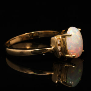 Blue Green and Pink Yellow Gold Solid Australian Crystal Opal Ring Engagement Ring with Diamonds