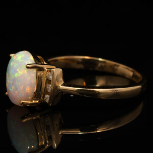Blue Green and Pink Yellow Gold Solid Australian Crystal Opal Ring Engagement Ring with Diamonds