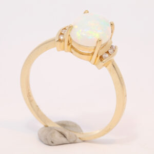 Blue Green and Pink Yellow Gold Solid Australian Crystal Opal Ring Engagement Ring with Diamonds