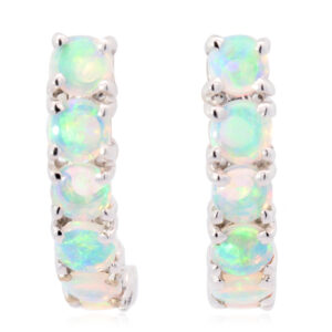 White Gold Blue Green Crystal Opal Earrings
