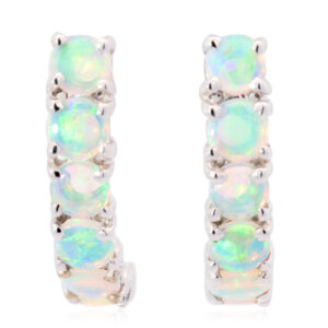 White Gold Blue Green Solid Australian Crystal Opal Earrings