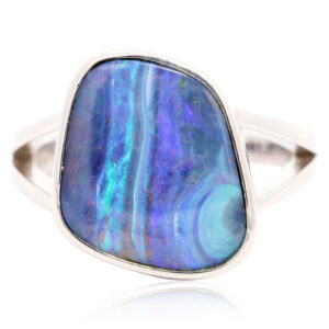 Sterling Silver Blue Purple Solid Australian Boulder Opal Ring