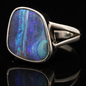 Sterling Silver Blue Purple Solid Australian Boulder Opal Ring