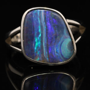 Sterling Silver Blue Purple Solid Australian Boulder Opal Ring