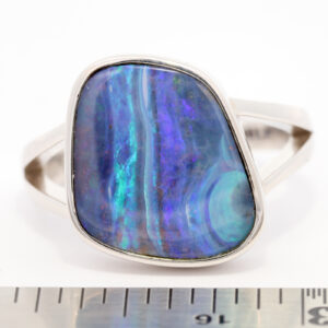 Sterling Silver Blue Purple Solid Australian Boulder Opal Ring