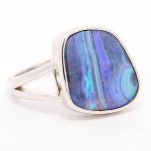 Sterling Silver Blue Purple Solid Australian Boulder Opal Ring