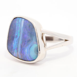 Sterling Silver Blue Purple Solid Australian Boulder Opal Ring