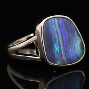 Sterling Silver Blue Purple Solid Australian Boulder Opal Ring