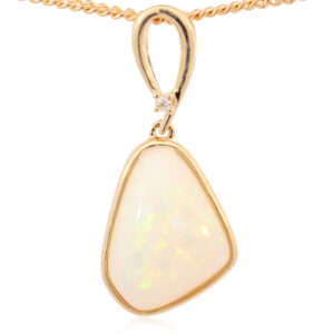 Yellow Gold Blue Green Yellow Orange Pink Solid Australian Crystal Opal and Diamond Pendant