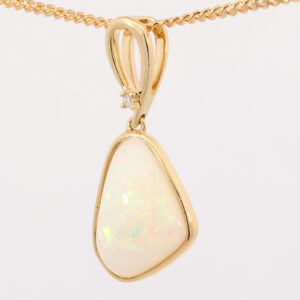 Yellow Gold Blue Green Yellow Orange Pink Solid Australian Crystal Opal and Diamond Pendant Necklace