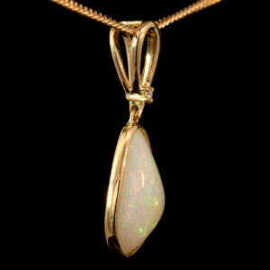 Yellow Gold Blue Green Yellow Orange Pink Solid Australian Crystal Opal and Diamond Pendant Necklace