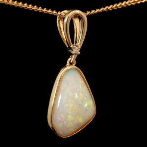 Yellow Gold Blue Green Yellow Orange Pink Solid Australian Crystal Opal and Diamond Pendant Necklace