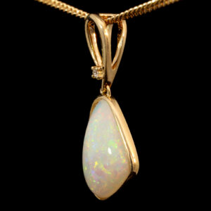 Yellow Gold Blue Green Yellow Orange Pink Solid Australian Crystal Opal and Diamond Pendant Necklace