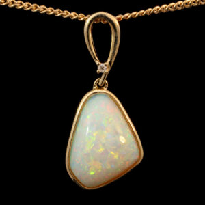 Yellow Gold Blue Green Yellow Orange Pink Solid Australian Crystal Opal and Diamond Pendant Necklace