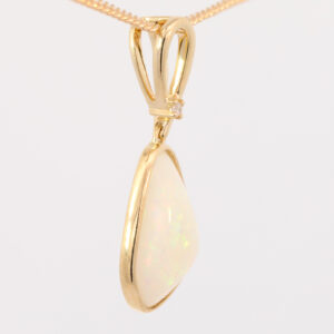 Yellow Gold Blue Green Yellow Orange Pink Solid Australian Crystal Opal and Diamond Pendant Necklace