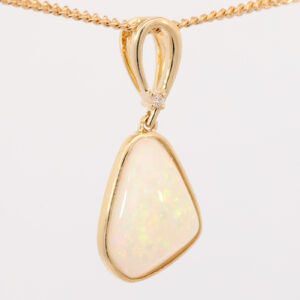 Yellow Gold Blue Green Yellow Orange Pink Solid Australian Crystal Opal and Diamond Pendant Necklace