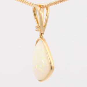 Yellow Gold Blue Green Yellow Orange Pink Solid Australian Crystal Opal and Diamond Pendant Necklace