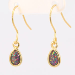 Gold-plated Sterling Silver Blue Green Red Orange Yellow Triplet Opal Earrings