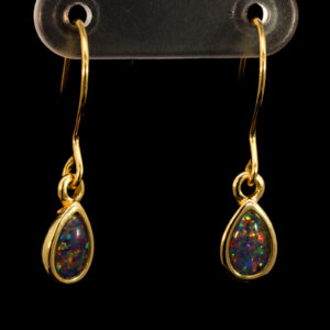 Gold-plated Sterling Silver Blue Green Red Orange Yellow Triplet Opal Earrings