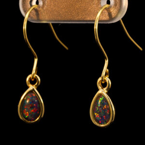 Gold-plated Sterling Silver Blue Green Red Orange Yellow Triplet Opal Earrings