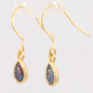 Gold-plated Sterling Silver Blue Green Red Orange Yellow Triplet Opal Earrings