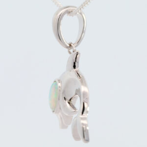 Sterling Silver Blue Green Crystal Opal Dolphin Pendant Necklace