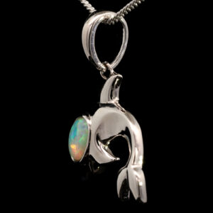 Sterling Silver Blue Green Crystal Opal Dolphin Pendant Necklace