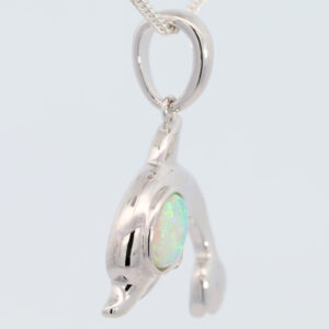 Sterling Silver Blue Green Crystal Opal Dolphin Pendant Necklace