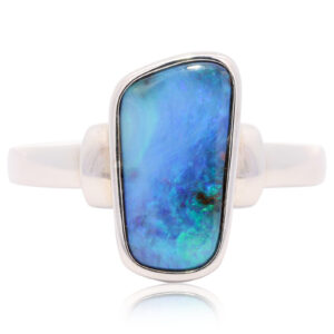 Sterling Silver Blue Green Purple Boulder Opal Ring