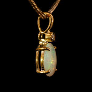 Yellow Gold Blue Green Yellow Orange Solid Australian Crystal Opal and Diamond Pendant Necklace