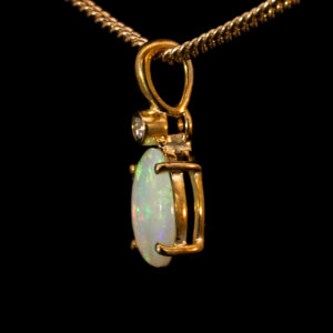 Yellow Gold Blue Green Yellow Orange Solid Australian Crystal Opal and Diamond Pendant Necklace