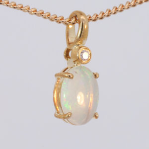 Yellow Gold Blue Green Yellow Orange Solid Australian Crystal Opal and Diamond Pendant Necklace