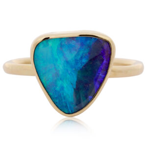 Yellow Gold Blue Green Purple Solid Australian Boulder Opal Engagement Ring