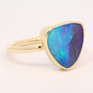 Yellow Gold Blue Green Purple Solid Australian Boulder Opal Engagement Ring