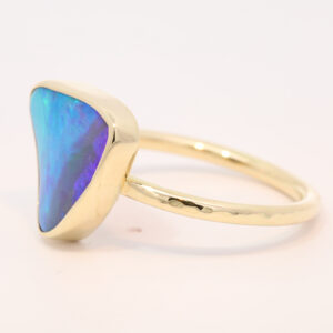 Yellow Gold Blue Green Purple Solid Australian Boulder Opal Engagement Ring