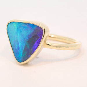 Yellow Gold Blue Green Purple Solid Australian Boulder Opal Engagement Ring
