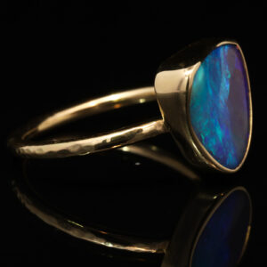 Yellow Gold Blue Green Purple Solid Australian Boulder Opal Engagement Ring