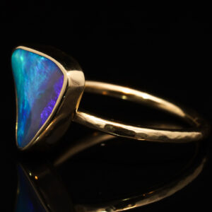 Yellow Gold Blue Green Purple Solid Australian Boulder Opal Engagement Ring