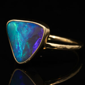 Yellow Gold Blue Green Purple Solid Australian Boulder Opal Engagement Ring