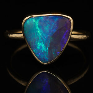 Yellow Gold Blue Green Purple Solid Australian Boulder Opal Engagement Ring